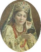 Vladimir Makovsky Young Lady Looking into a Mirror Germany oil painting artist